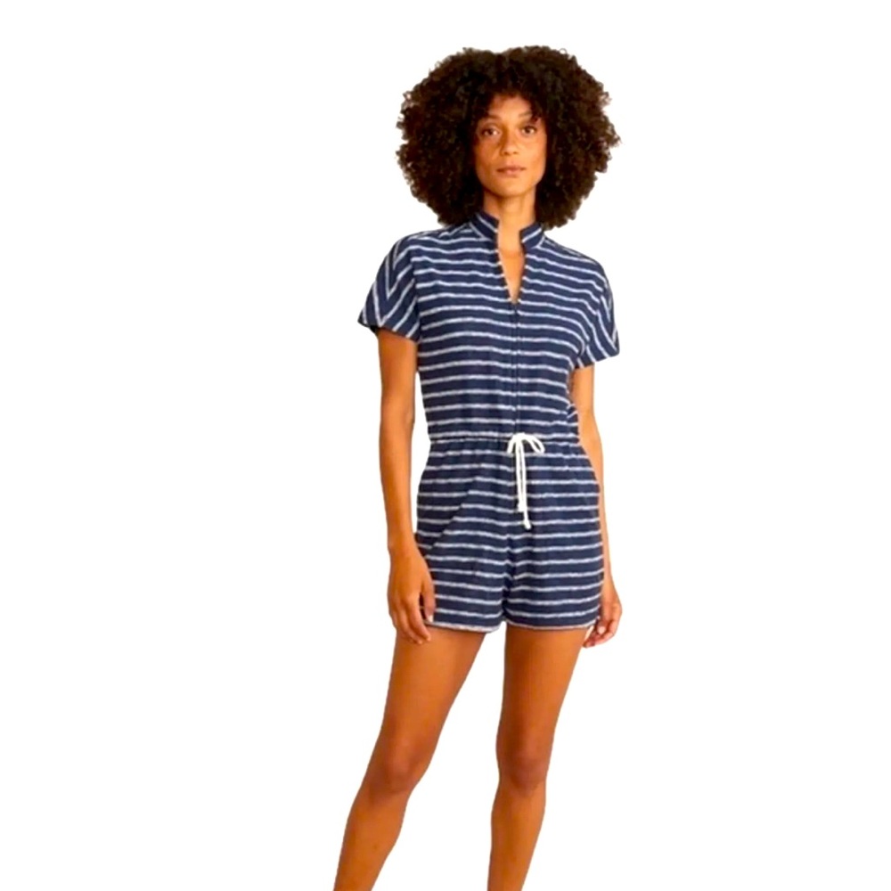 Marine Layer Terry Out Romper in Navy White Stripes. NWOT -size SMALL